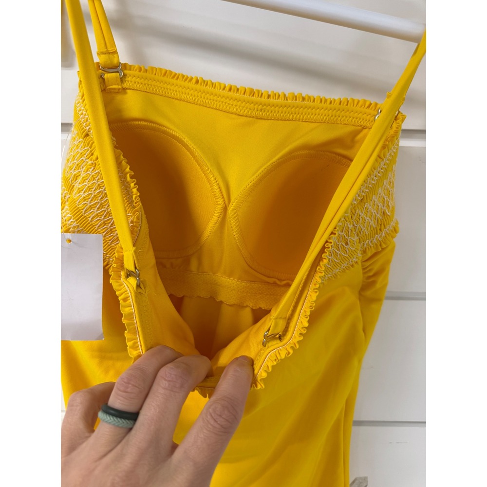 Draper James Lands End Yellow Smocked Tie Shoulder One Piece Swimsuit Size 2 NEW - Picture 7 of 9